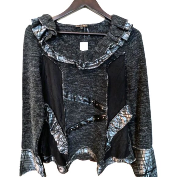 NWT Jane & John Sweater with Taffeta and Vegan Leather Accents Size M - Picture 1 of 11